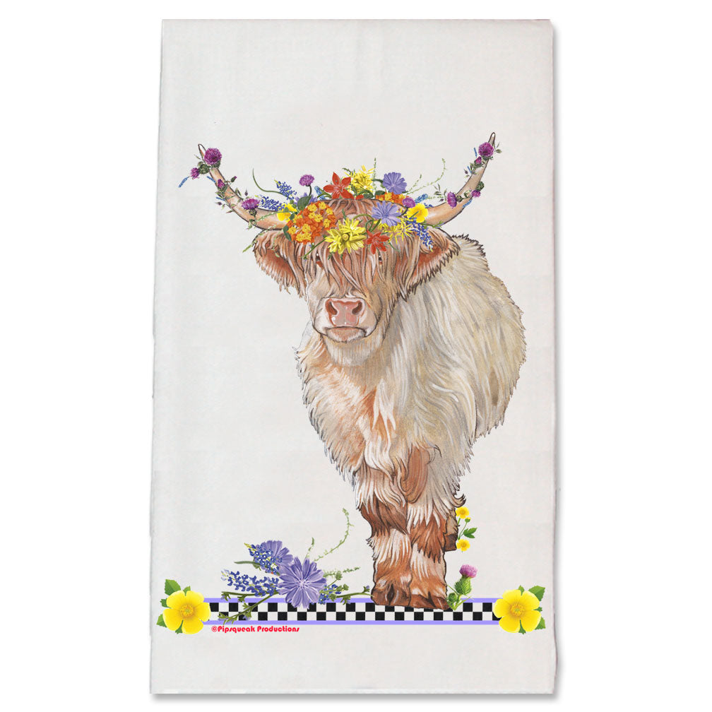 Cow Scottish Highland Cow Farm Floral Kitchen Dish Towel Pet Gift - Pipsqueakproductions