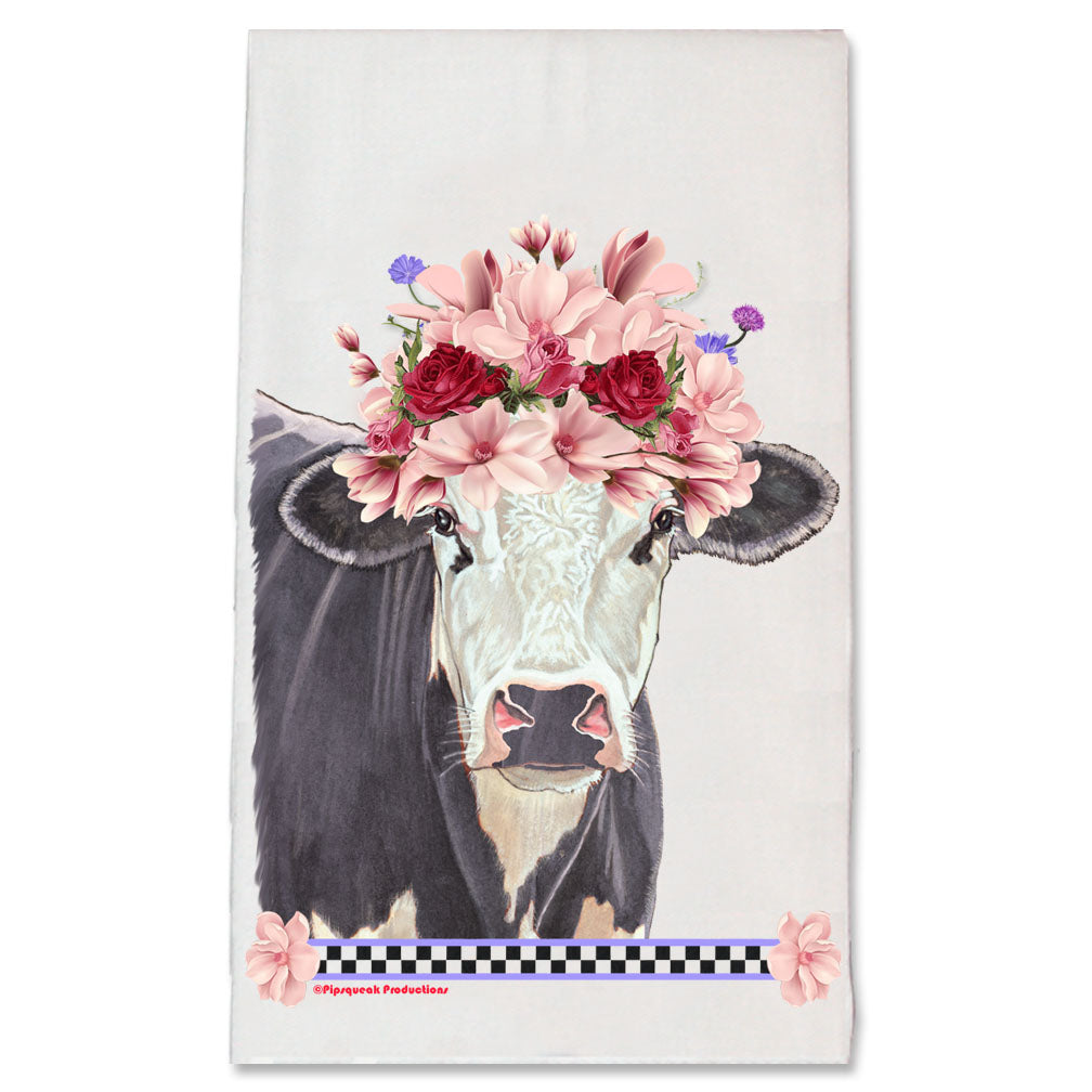 Cow Black and White Holstein Cow Floral Kitchen Dish Towel Pet Gift - Pipsqueakproductions