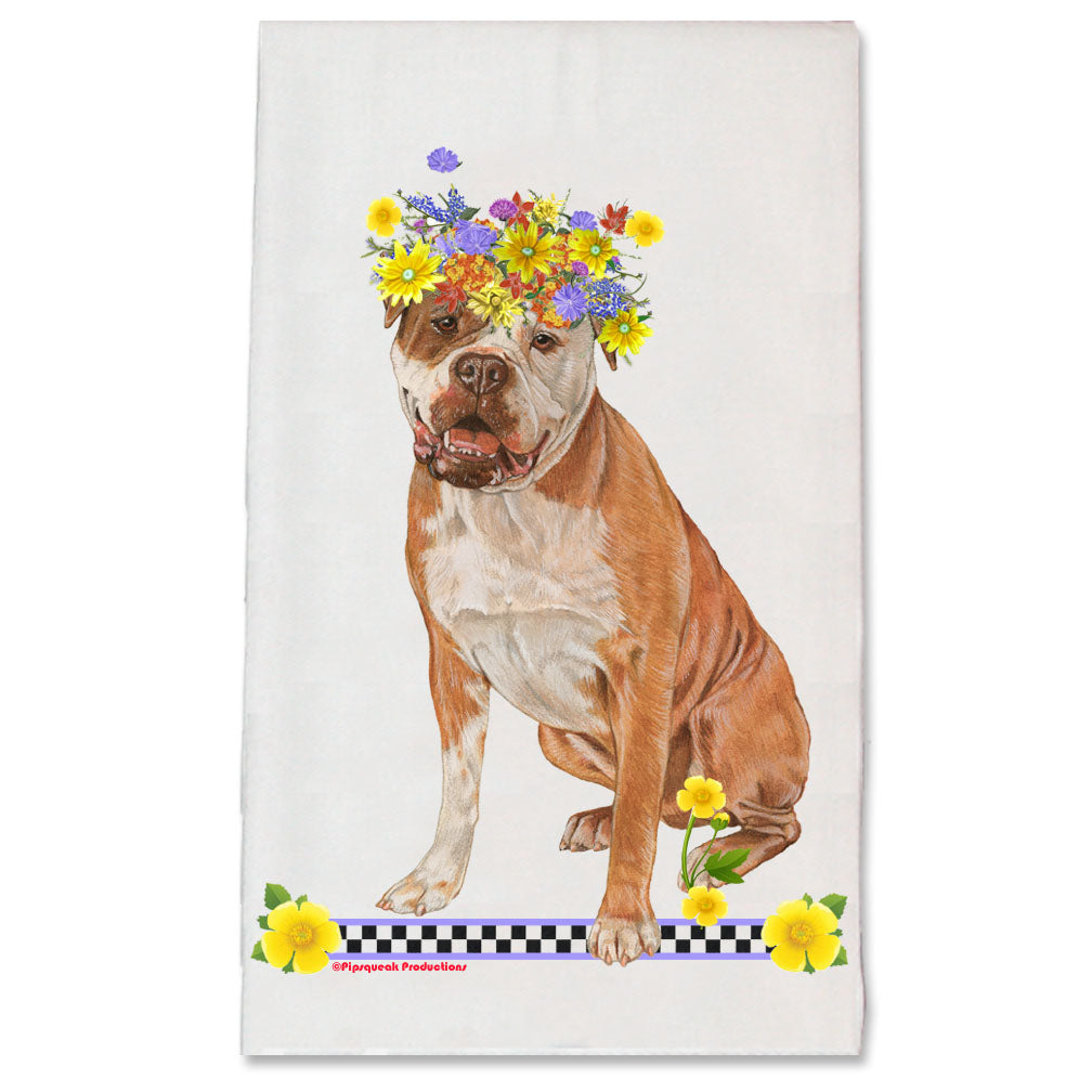 American Bulldog Dog Floral Kitchen Dish Towel Pet Gift - Pipsqueakproductions