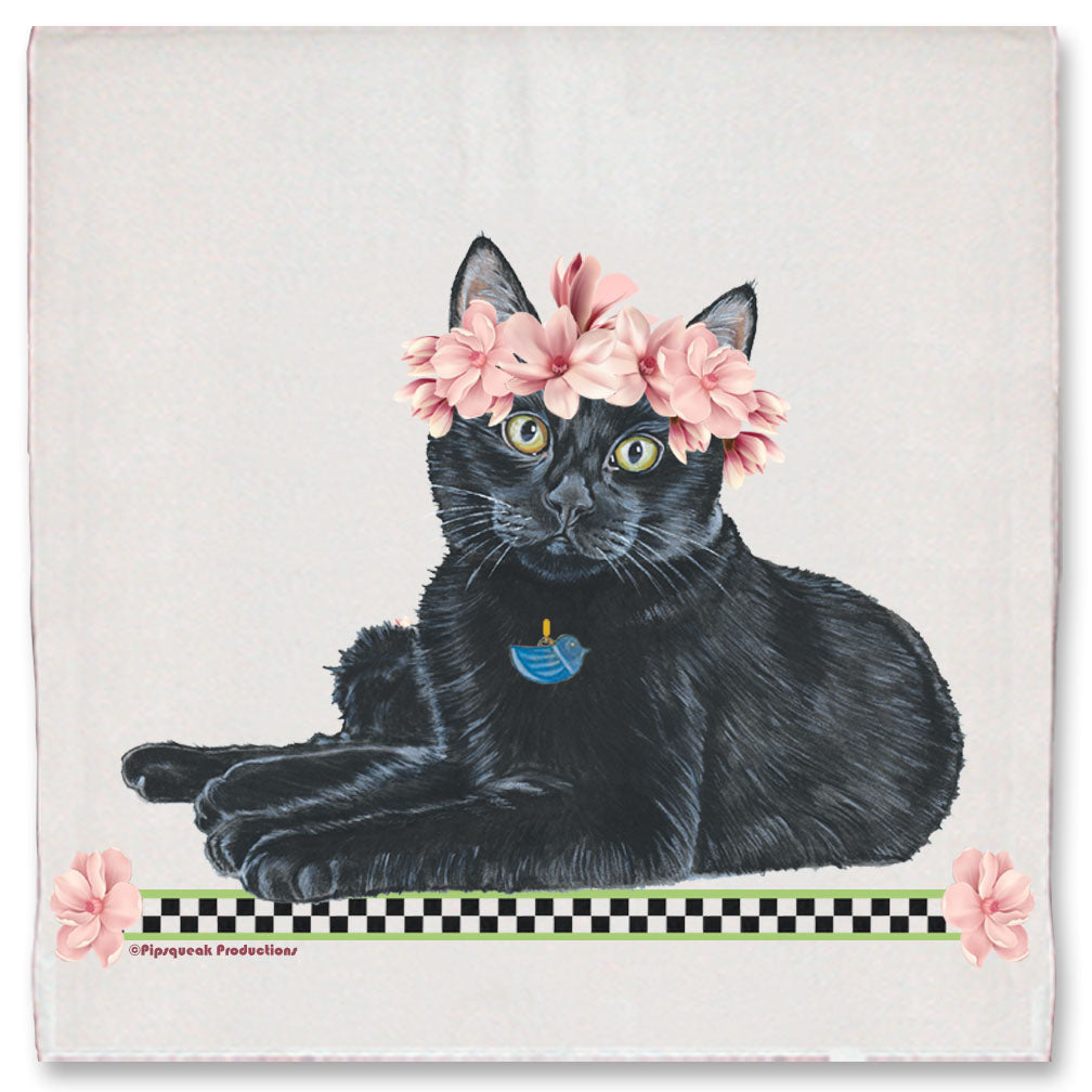 Black Cat Floral Kitchen Dish Towel Pet Gift - Pipsqueakproductions