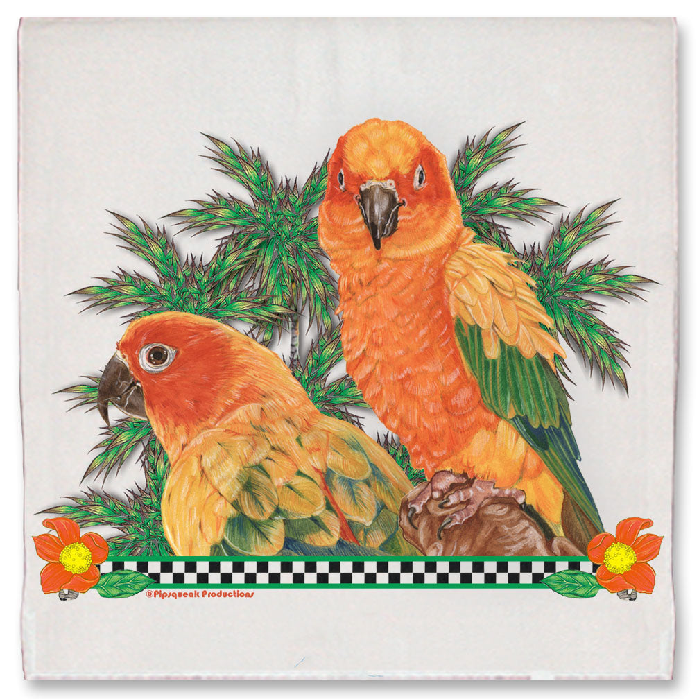 Sun Conure Parrot Floral Kitchen Dish Towel Pet Gift - Pipsqueakproductions