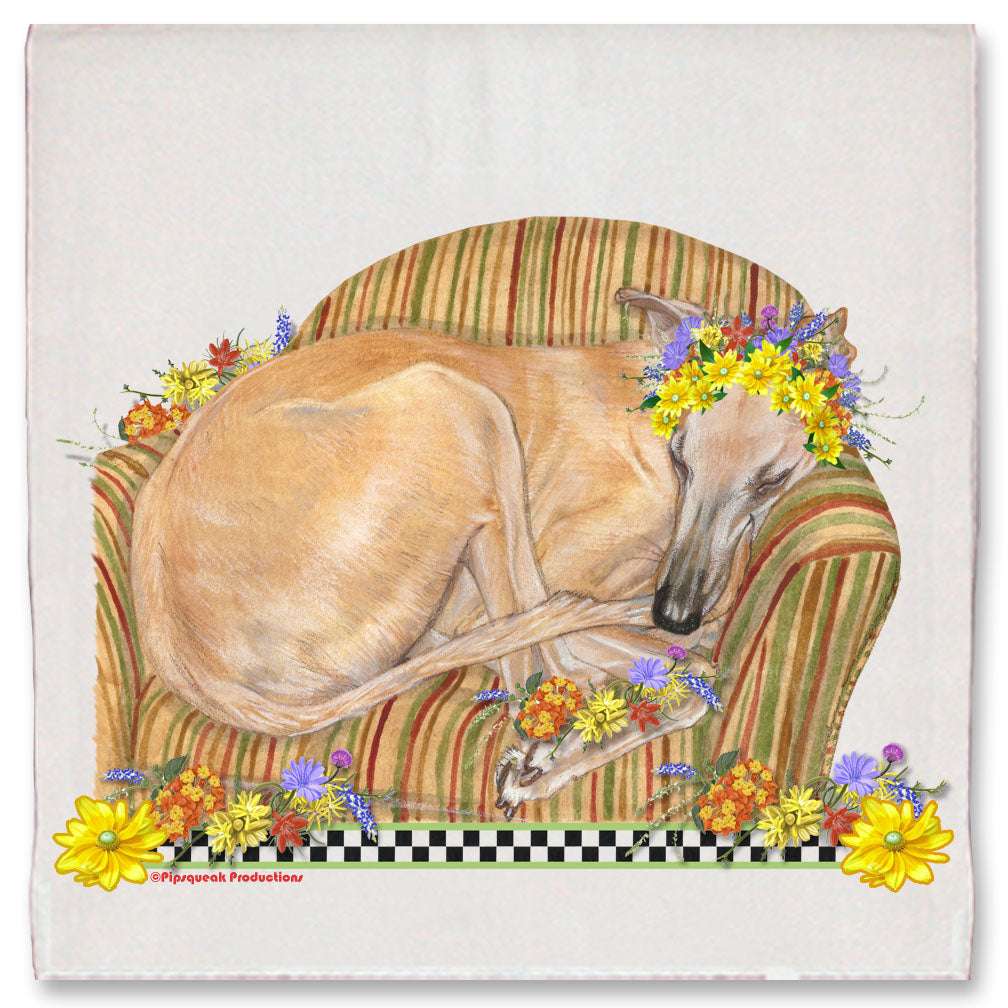 Greyhound Fawn Floral Kitchen Dish Towel Pet Gift - Pipsqueakproductions