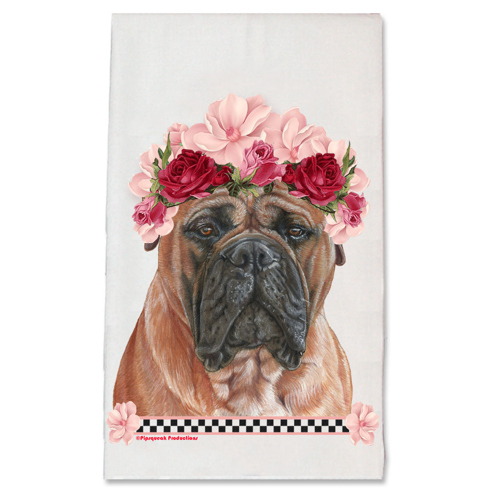 Bullmastiff Dog Floral Kitchen Dish Towel Pet Gift - Pipsqueakproductions