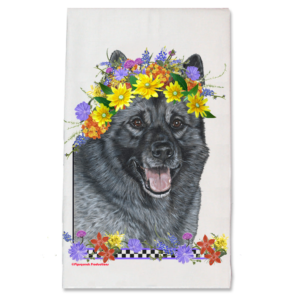 Norwegian Elkhound Dog Floral Kitchen Dish Towel Pet Gift - Pipsqueakproductions