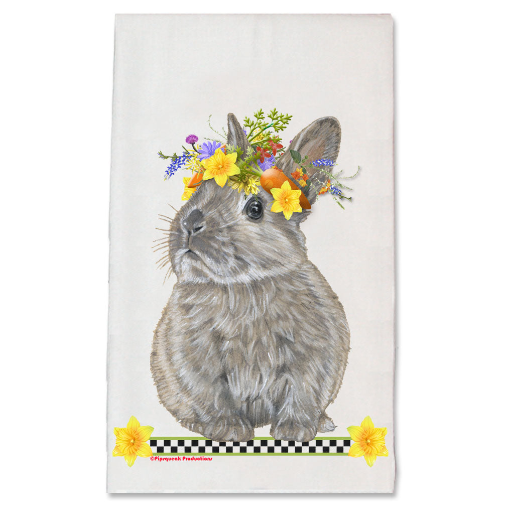 Bunny Dwarf Grey Rabbit Floral Kitchen Dish Towel Pet Gift - Pipsqueakproductions