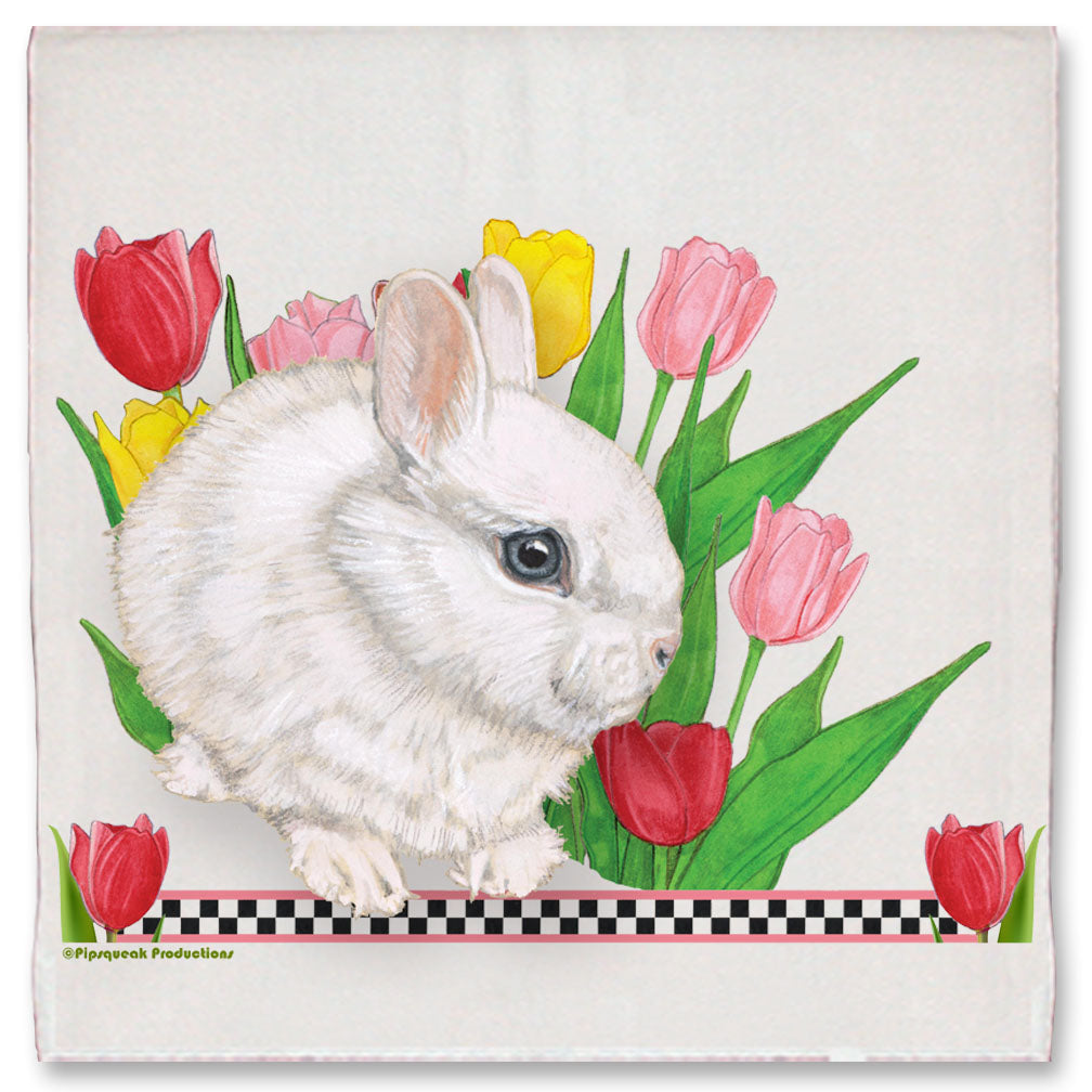Bunny Dwarf White Rabbit Floral Kitchen Dish Towel Pet Gift - Pipsqueakproductions