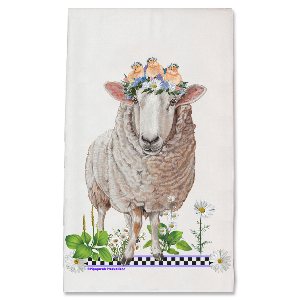 Cheviot Sheep and Three Little Chicks Dog Floral Kitchen Dish Towel Pet Gift - Pipsqueakproductions