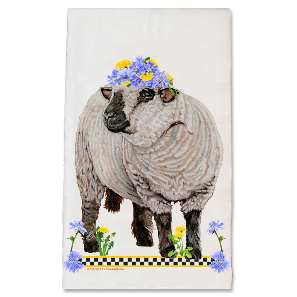 Hampshire Sheep Floral Kitchen Dish Towel Pet Gift - Pipsqueakproductions