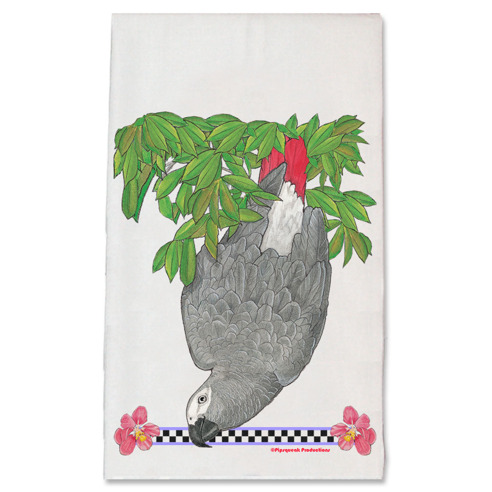 African Grey Parrot Floral Kitchen Dish Towel Pet Gift - Pipsqueakproductions