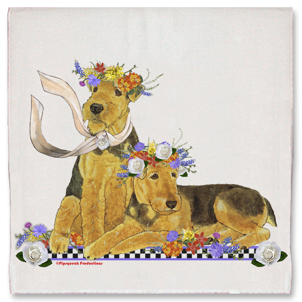 Airedale Terrier Dog Floral Kitchen Dish Towel Pet Gift - Pipsqueakproductions