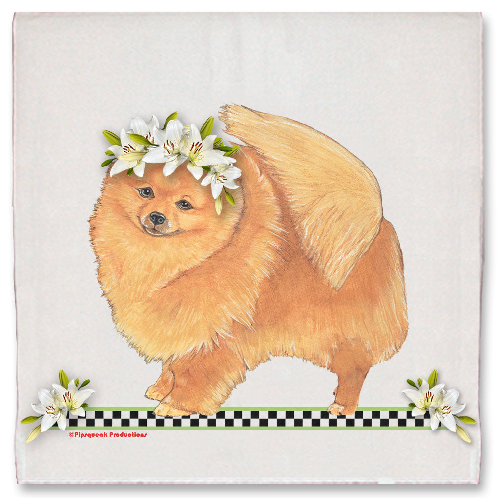Pomeranian Dog Floral Kitchen Dish Towel Pet Gift - Pipsqueakproductions