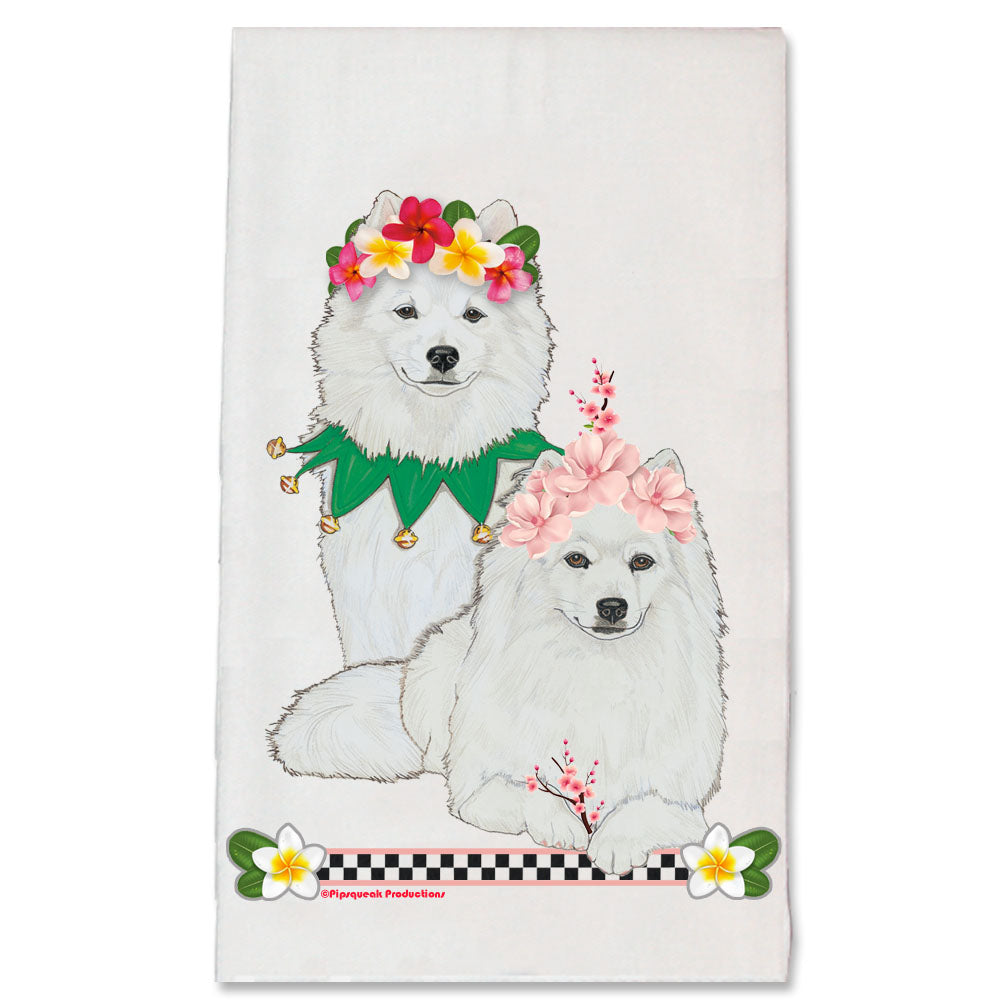 American Eskimo Eskie Dog Floral Kitchen Dish Towel Pet Gift - Pipsqueakproductions