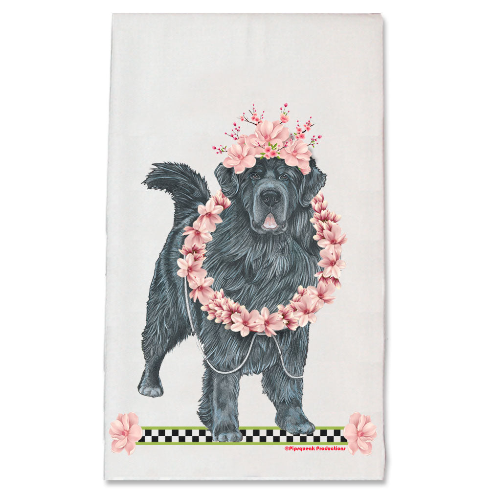 Newfoundland Newfie Dog Floral Kitchen Dish Towel Pet Gift - Pipsqueakproductions