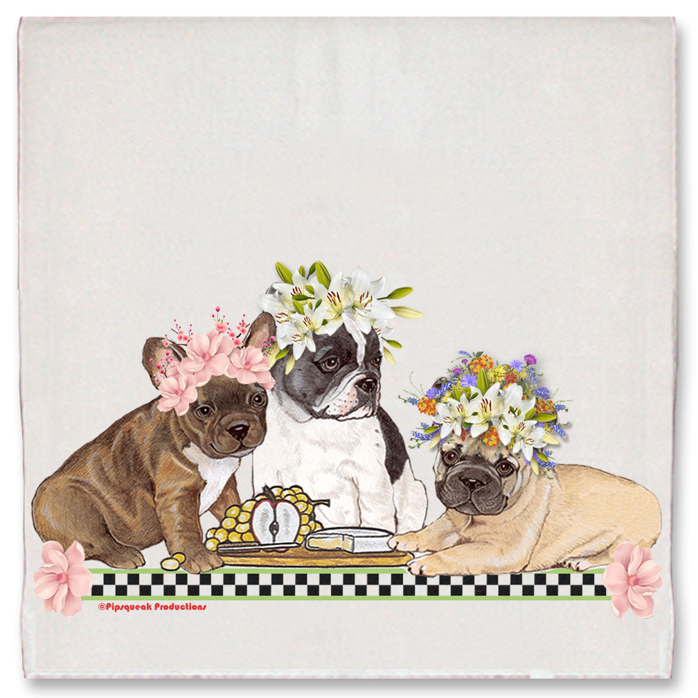 French Bulldog Frenchie Dog Floral Kitchen Dish Towel Pet Gift - Pipsqueakproductions