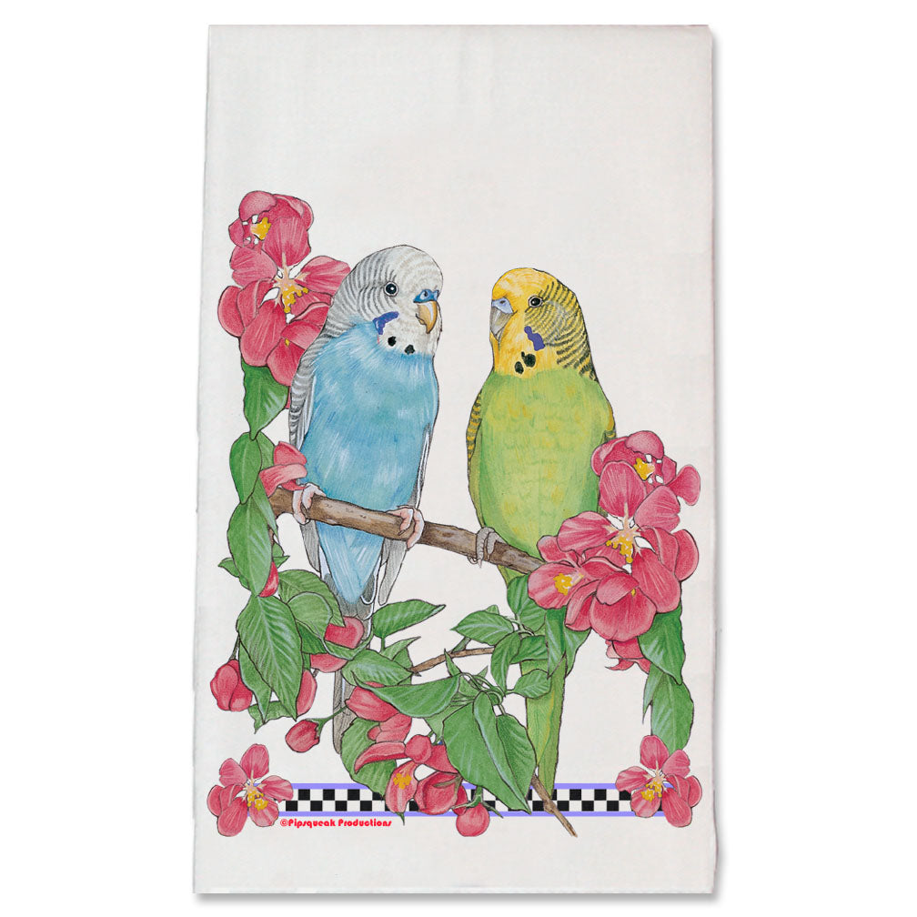 Parakeet Budgie Parrot Floral Kitchen Dish Towel Pet Gift - Pipsqueakproductions