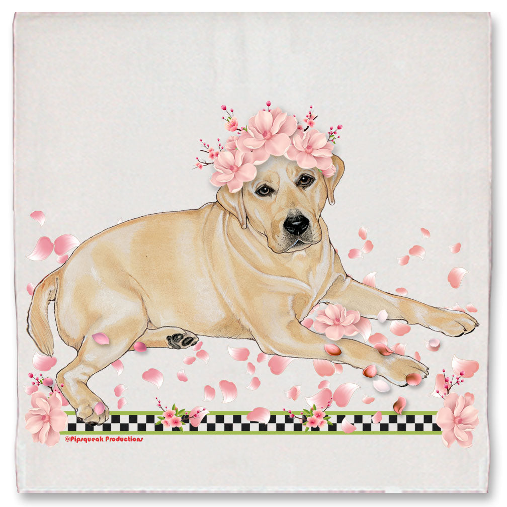 Labrador Retriever Yellow Lab Dog Floral Kitchen Dish Towel Pet Gift - Pipsqueakproductions
