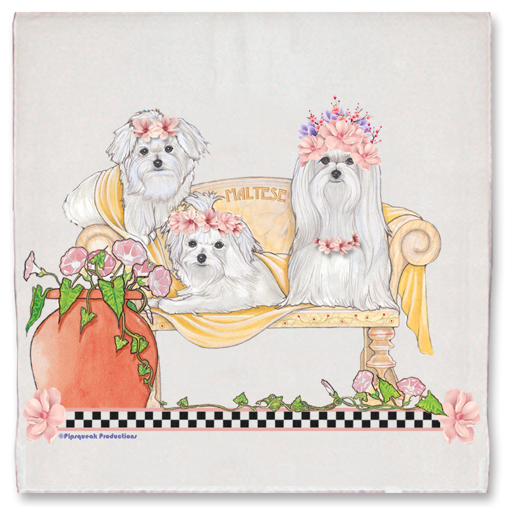 Maltese Dog Floral Kitchen Dish Towel Pet Gift - Pipsqueakproductions