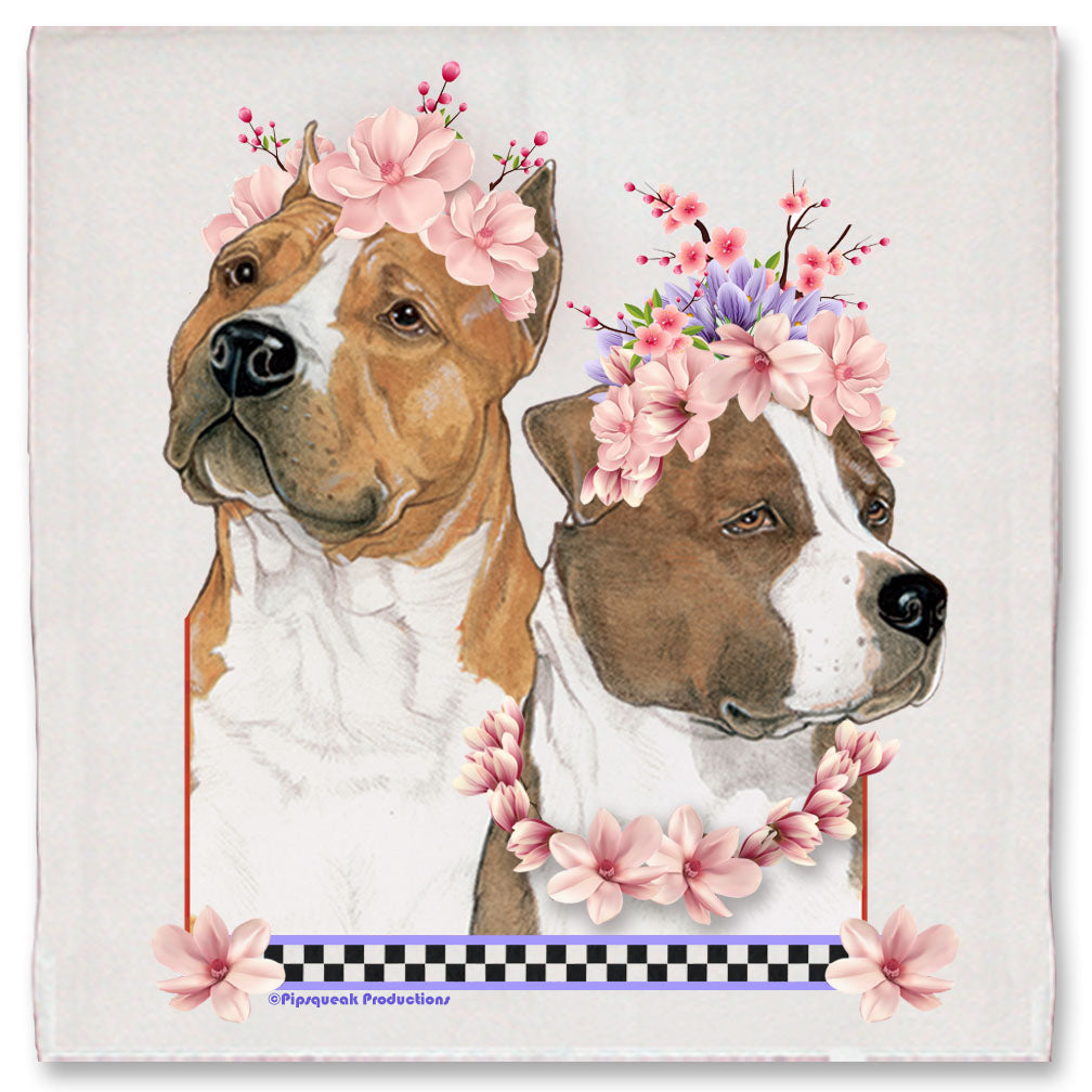 American Staffordshire Terrier Amstaff Dog Floral Kitchen Dish Towel Pet Gift - Pipsqueakproductions