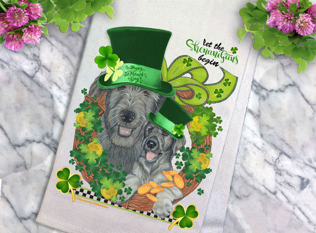 Irish Wolfhound Saint Patrick's Day Kitchen Dish Towel Pet Gift - Pipsqueakproductions