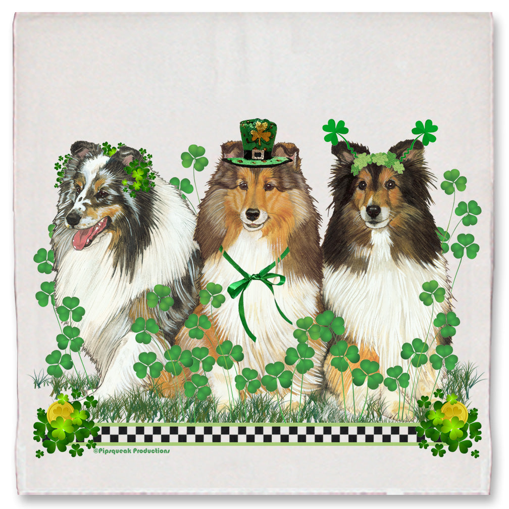 Shetland Sheepdog Saint Patrick's Day Kitchen Dish Towel Pet Gift - Pipsqueakproductions