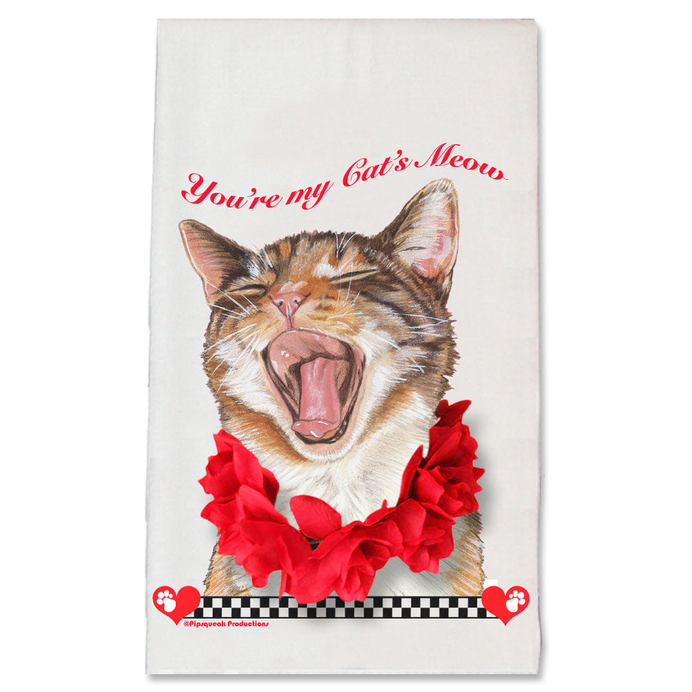 Cat's Meow Tabby Cat Valentine’s Day Kitchen Dish Towel Pet Gift - Pipsqueakproductions