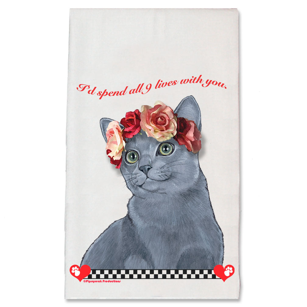 Russian Blue Cat Valentine’s Day Kitchen Dish Towel Pet Gift - Pipsqueakproductions