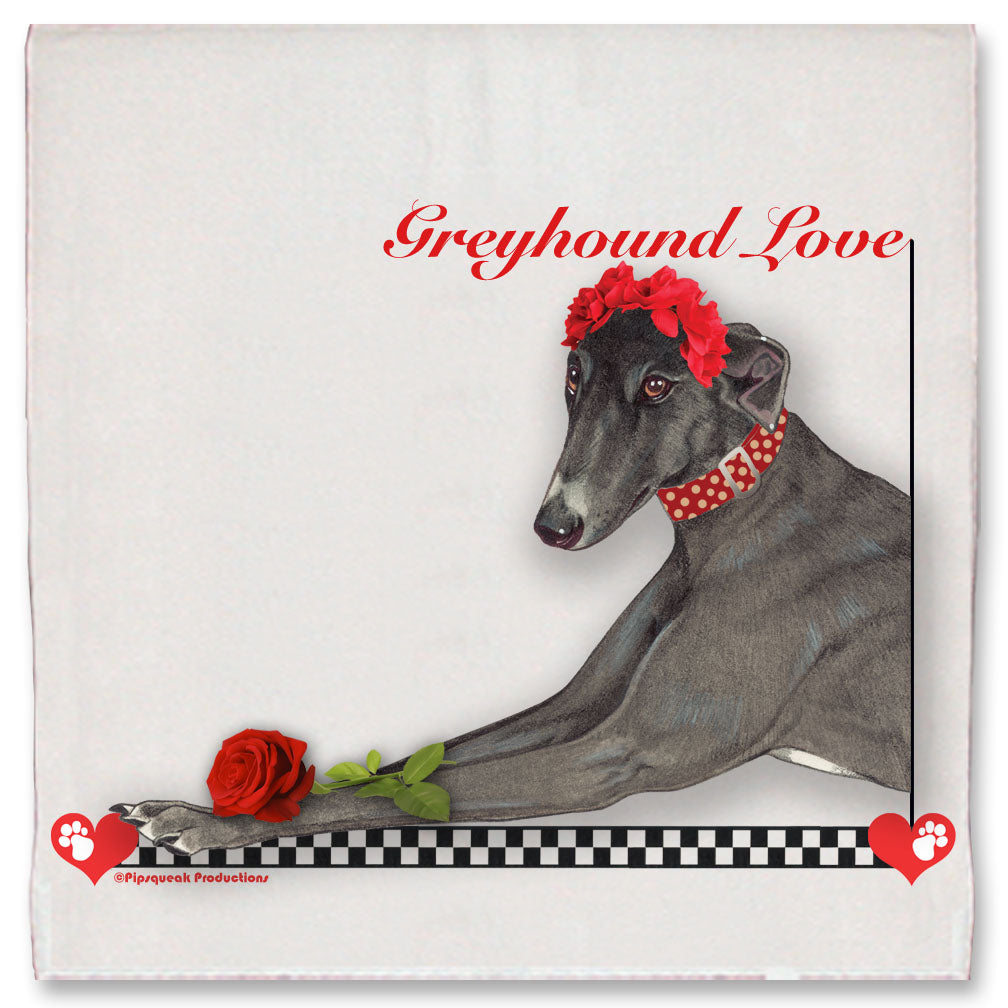 Greyhound Black Greyhound Valentine’s Day Kitchen Dish Towel Pet Gift - Pipsqueakproductions