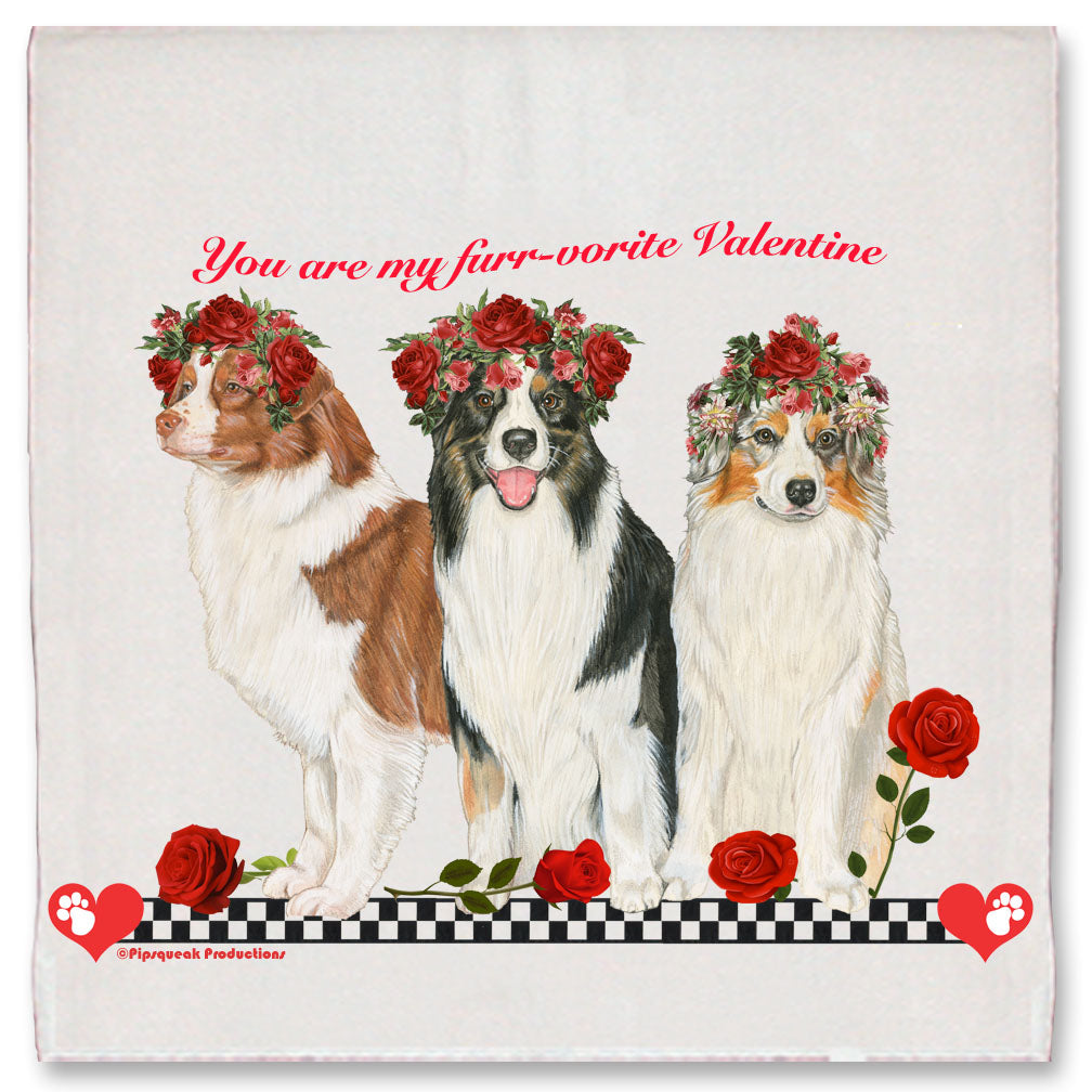 Australian Shepherd Aussie Dog Valentine’s Day Kitchen Dish Towel Pet Gift - Pipsqueakproductions
