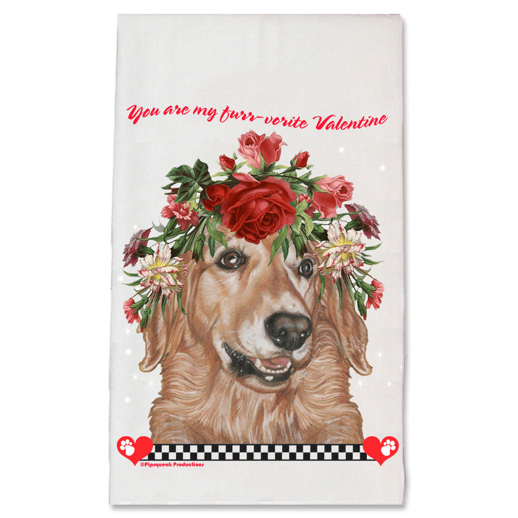 Golden Retriever Valentine’s Day Kitchen Dish Towel Pet Gift - Pipsqueakproductions