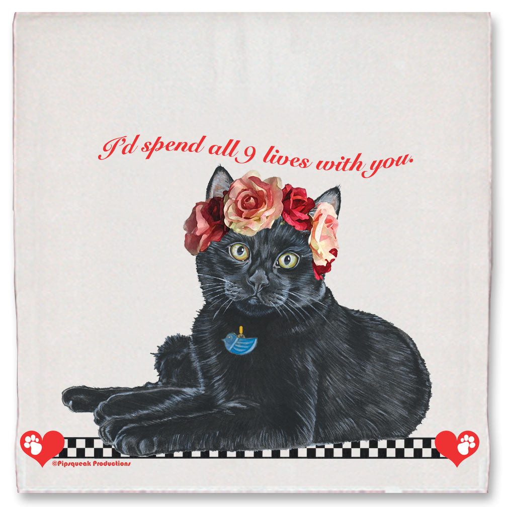 Black Cat Valentine’s Day Kitchen Dish Towel Pet Gift - Pipsqueakproductions