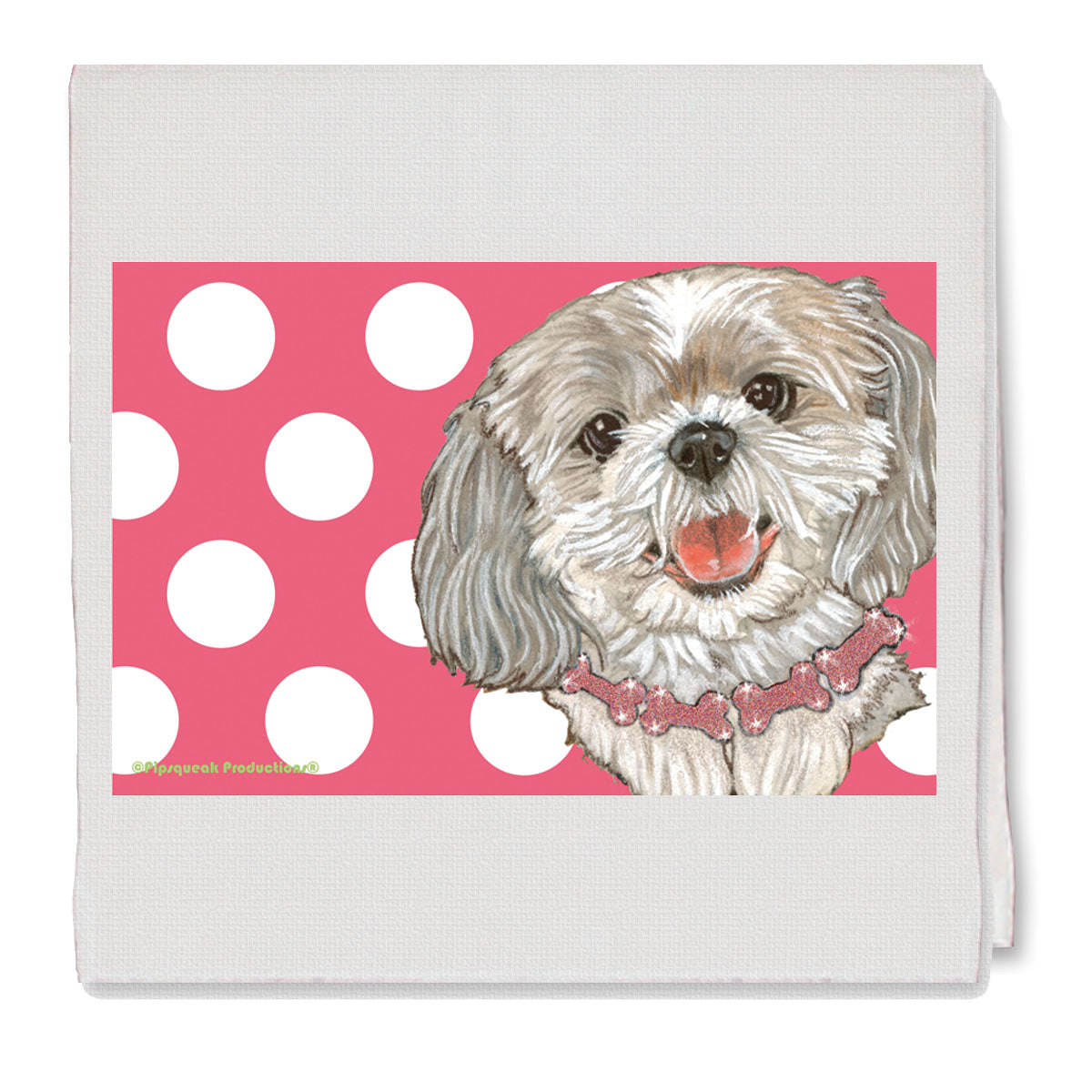 Shih Tzu Polka Dot Decorative Cotton Kitchen Dish Towel, Pet Gift - Pipsqueakproductions