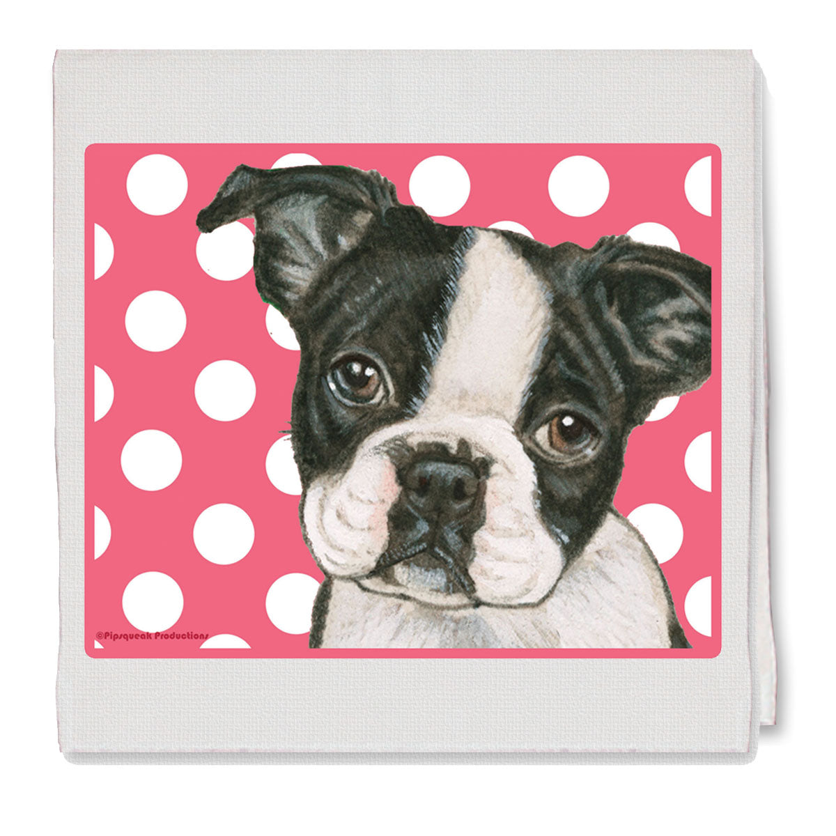 Boston Terrier Puppy Decorative Cotton Kitchen Dish Towel, Pet Gift - Pipsqueakproductions