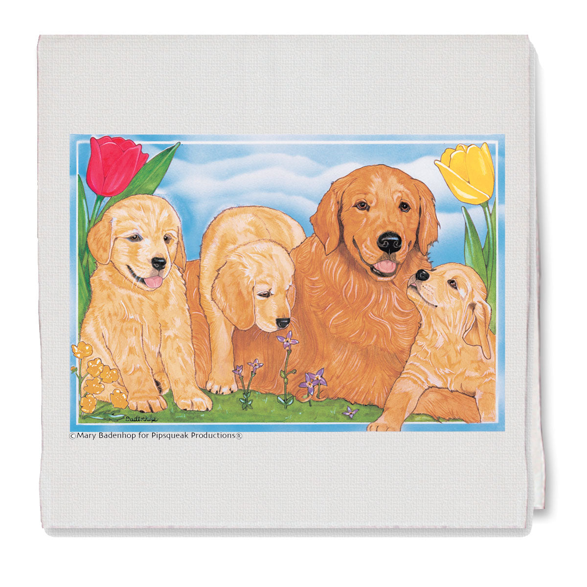 Golden Retriever Among the Tulips Decorative Cotton Kitchen Dish Towel, Pet Gift - Pipsqueakproductions