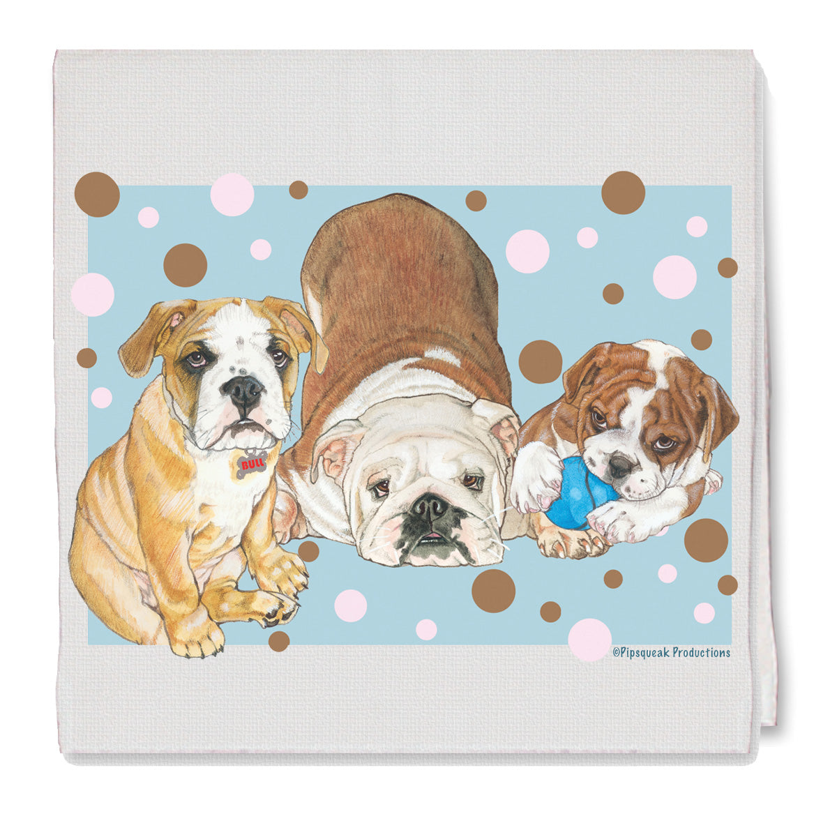 Bulldog Polka Dot Decorative Cotton Kitchen Dish Towel, Pet Gift - Pipsqueakproductions