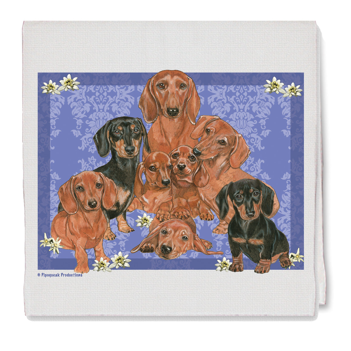 Dachshund Family Decorative Cotton Kitchen Dish Towel, Pet Gift - Pipsqueakproductions