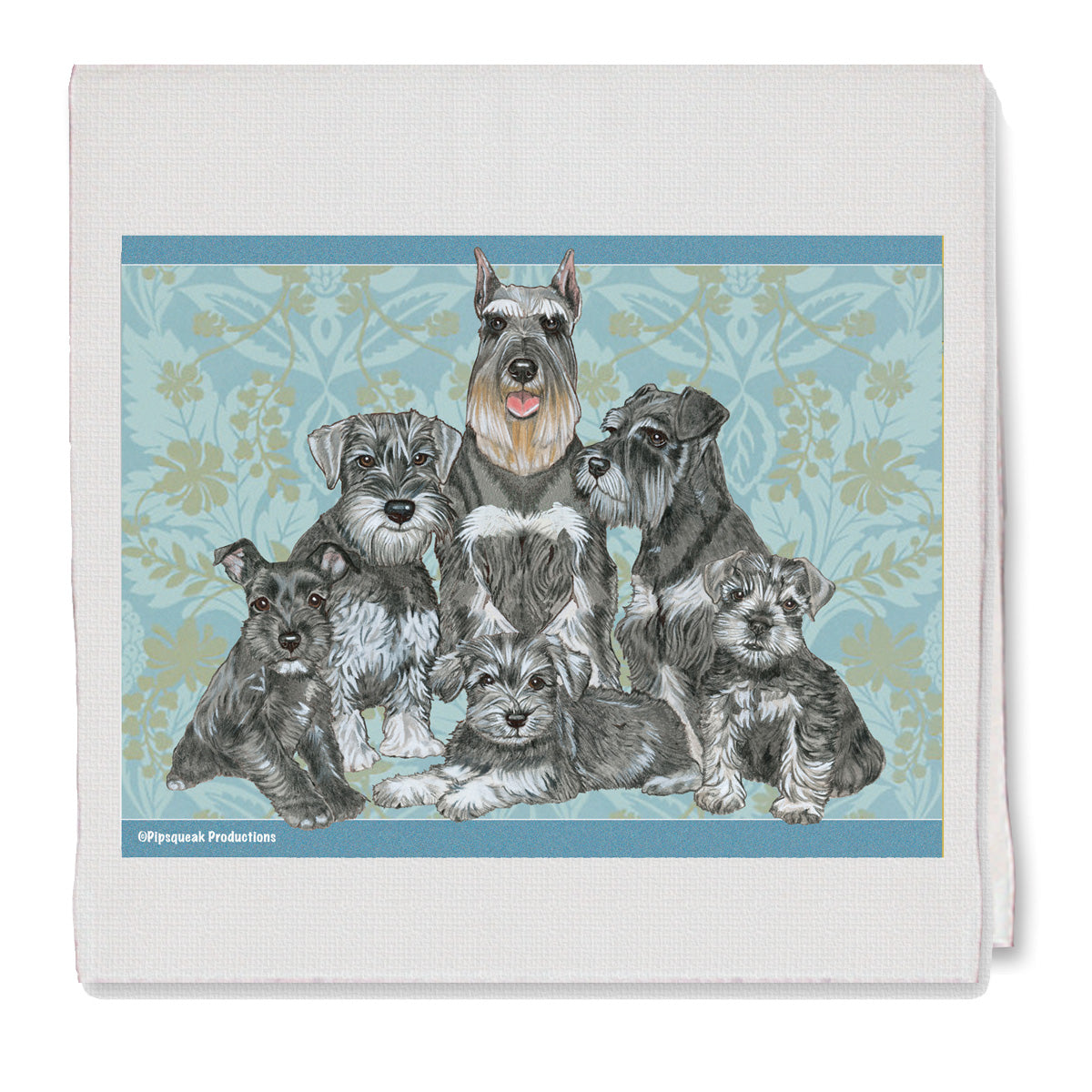 Schnauzer Family Decorative Cotton Kitchen Dish Towel, Pet Gift - Pipsqueakproductions