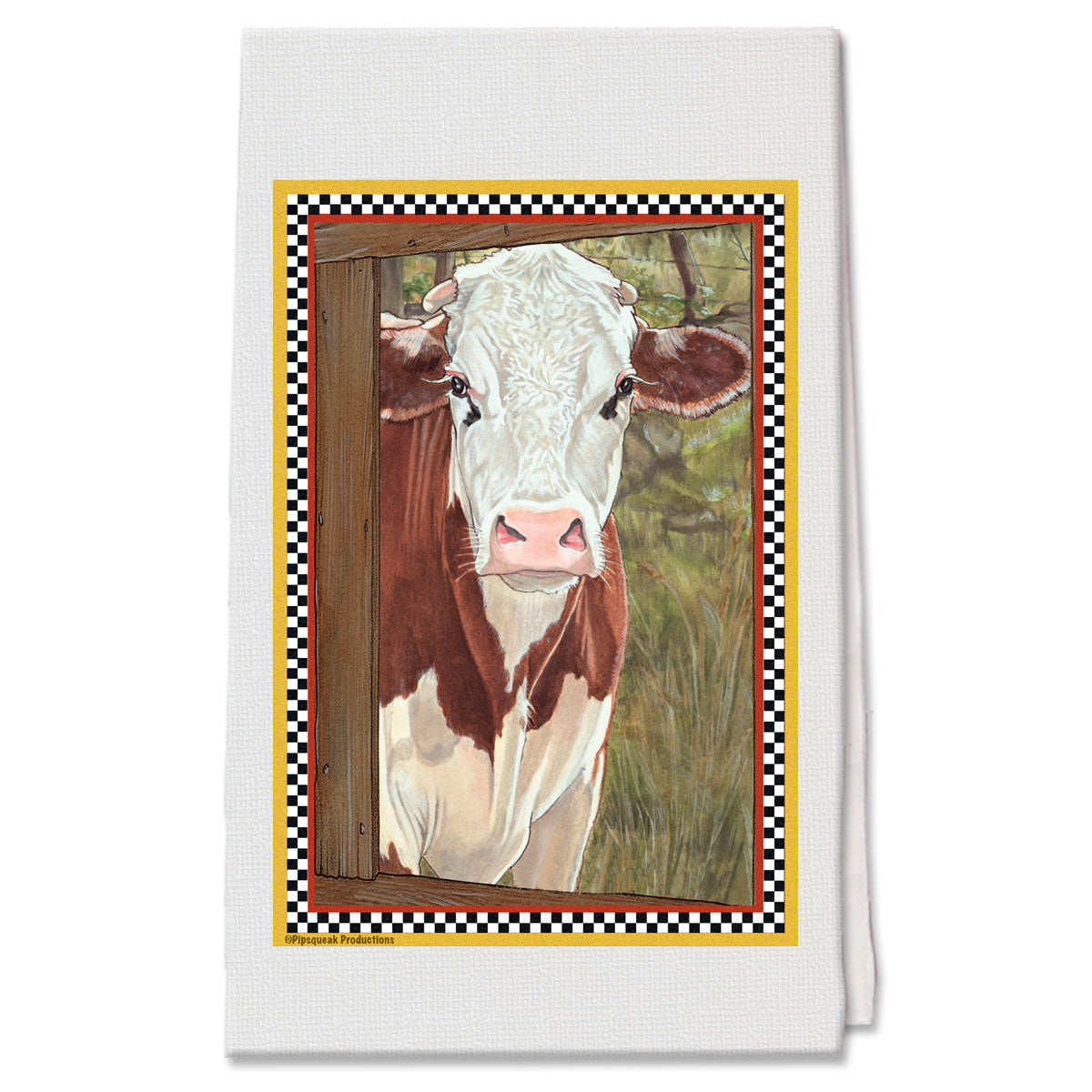Cow Brown and White Hereford Decorative Cotton Kitchen Dish Towel, Pet Gift - Pipsqueakproductions