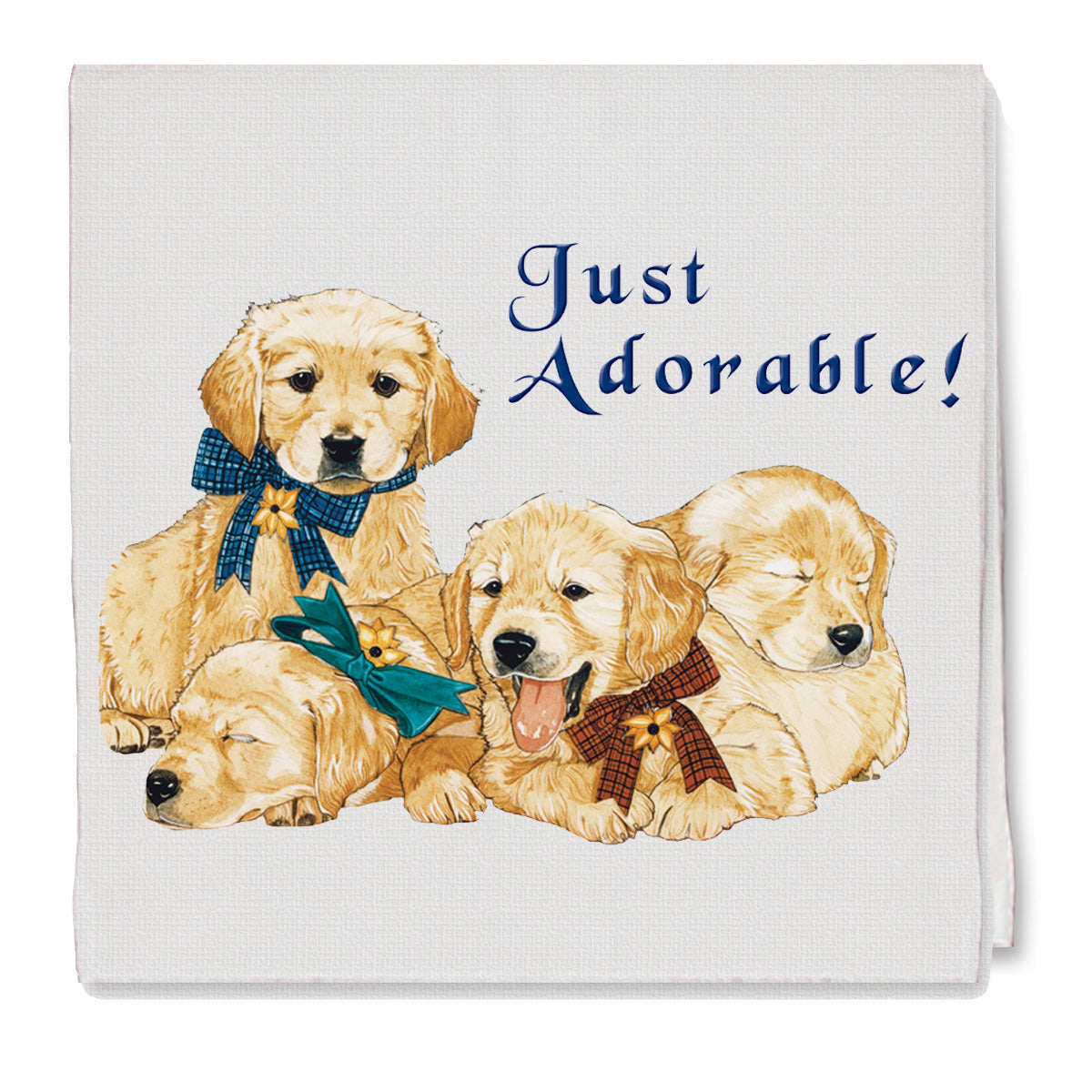 Golden Retriever Puppies Decorative Cotton Kitchen Dish Towel, Pet Gift - Pipsqueakproductions