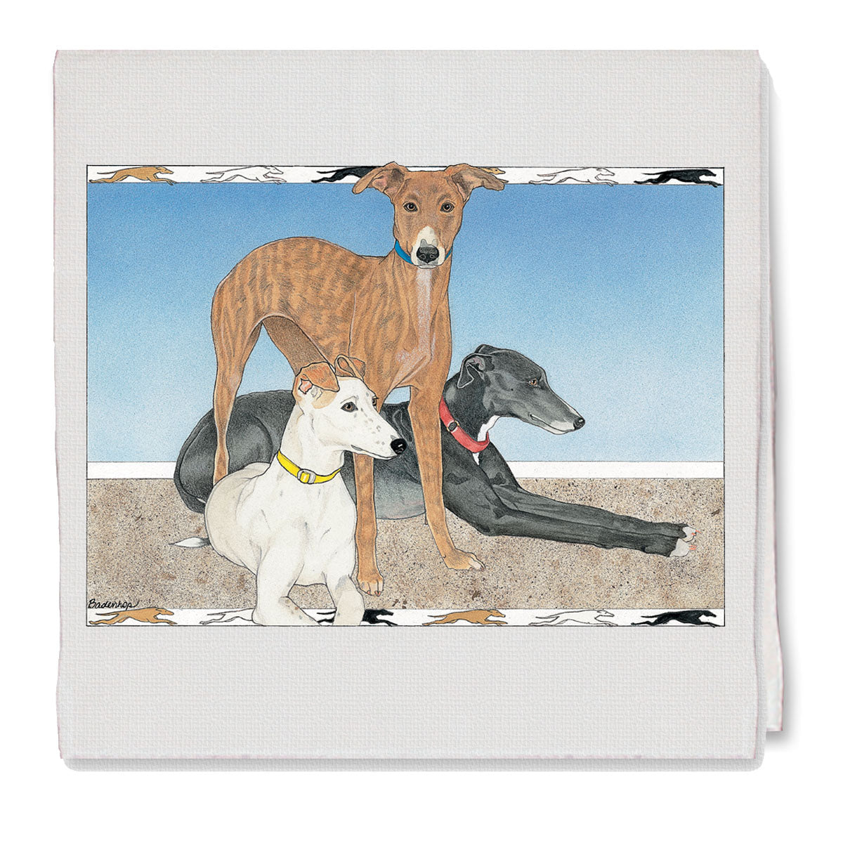 Greyhound Trio Decorative Cotton Kitchen Dish Towel, Pet Gift - Pipsqueakproductions