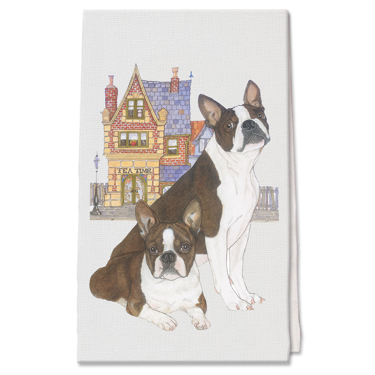 Boston Terrier Tea Time Decorative Cotton Kitchen Dish Towel, Pet Gift - Pipsqueakproductions