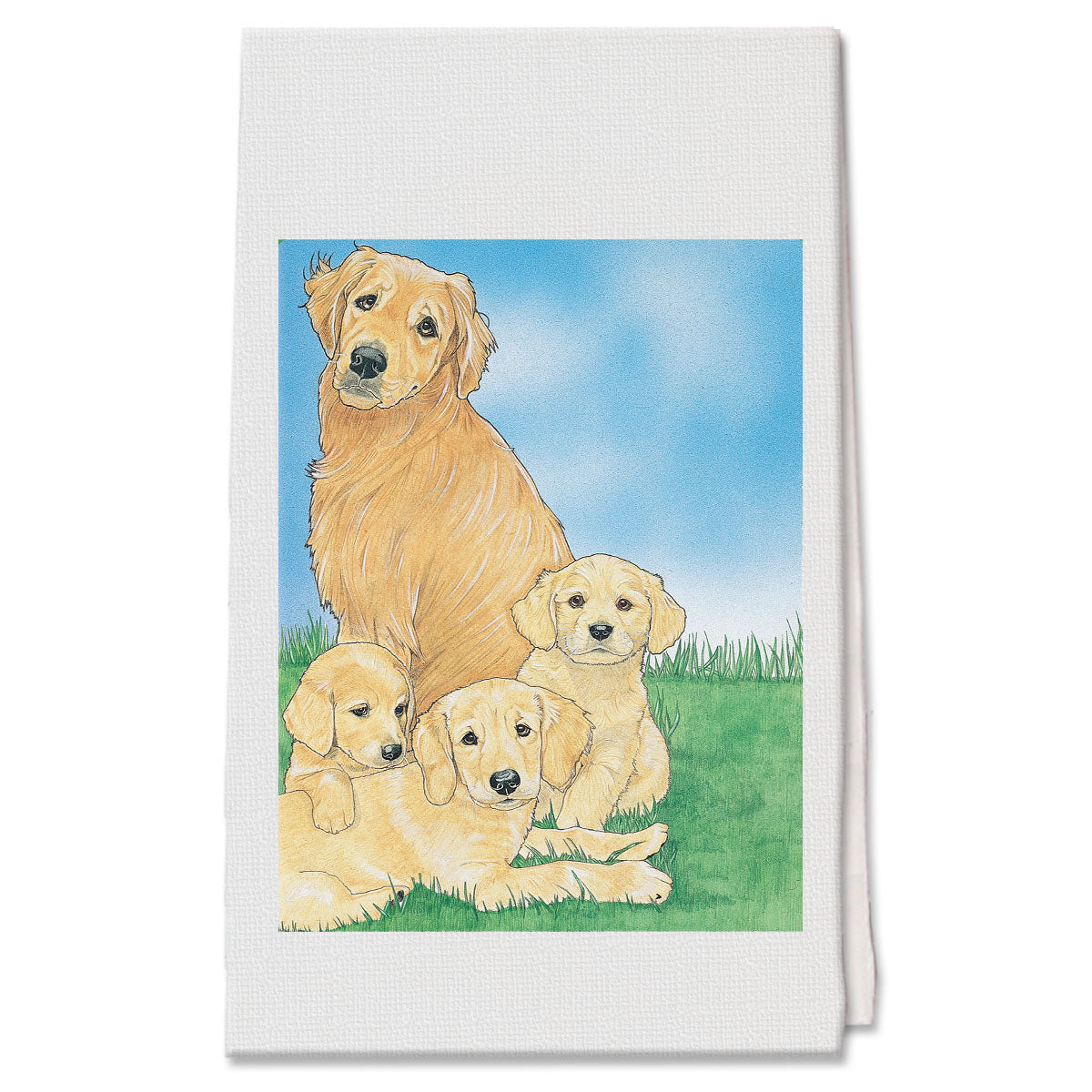 Golden Retriever and Pups Decorative Cotton Kitchen Dish Towel, Pet Gift - Pipsqueakproductions