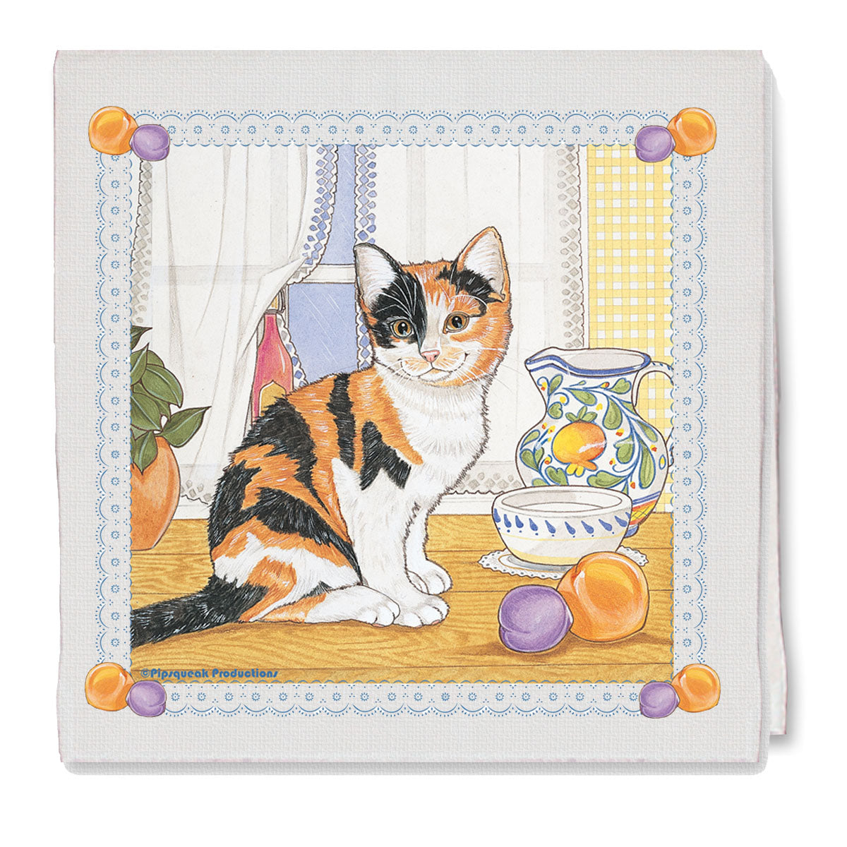 Calico Cat Decorative Cotton Kitchen Dish Towel, Pet Gift - Pipsqueakproductions