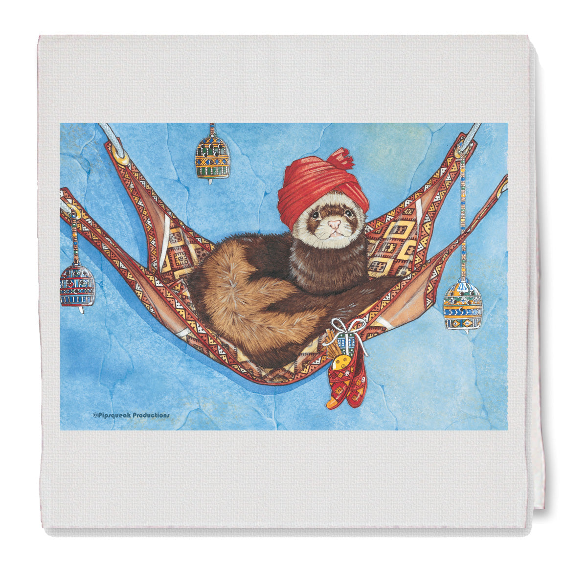 Ferret In Hammock Decorative Cotton Kitchen Dish Towel, Pet Gift - Pipsqueakproductions