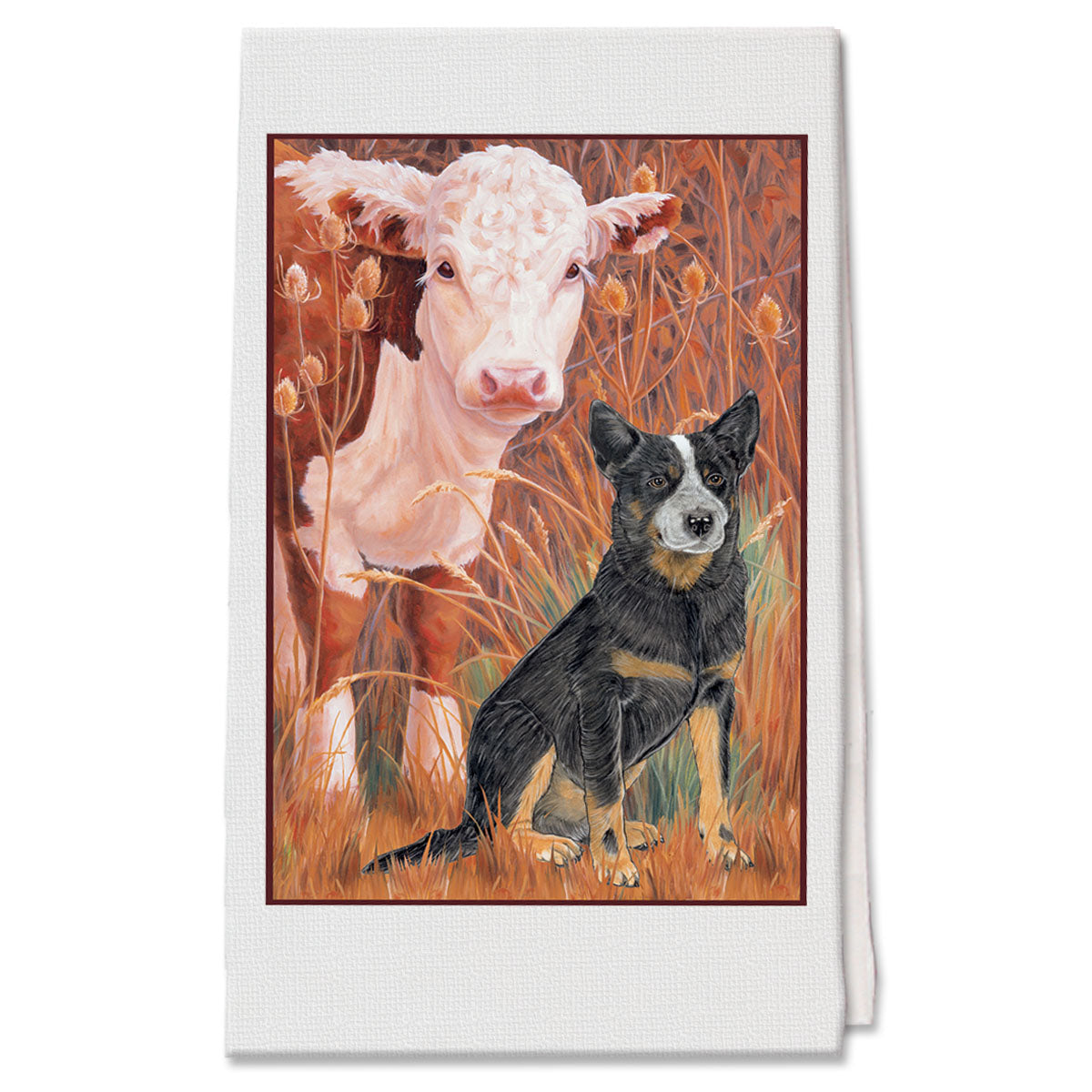 Australian Cattle Dog with Cow Decorative Cotton Kitchen Dish Towel, Pet Gift - Pipsqueakproductions