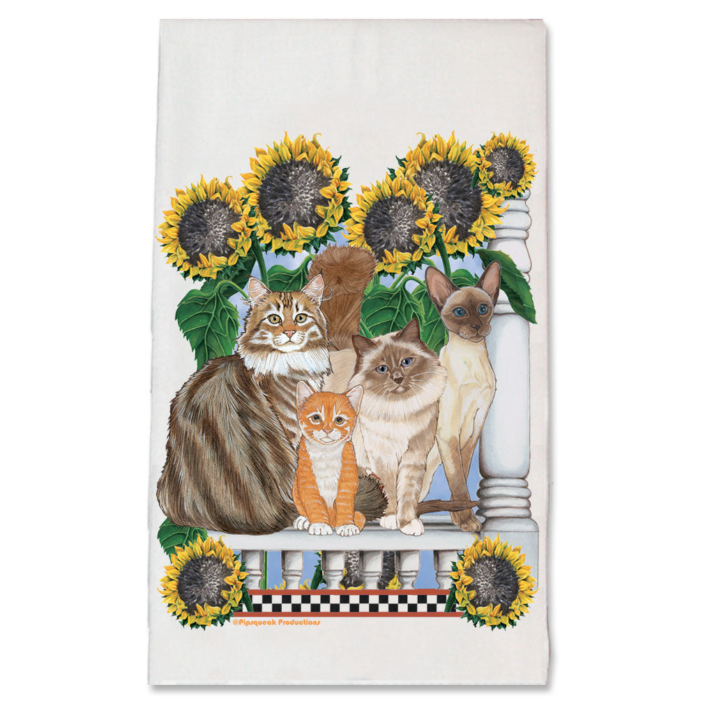 Cats Under the Tuscan Sunflowers Kitchen Dish Towel Pet Gift - Pipsqueakproductions