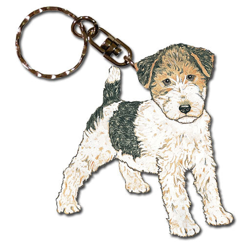 Fox Terrier Wire Keychain Wooden - Pipsqueakproductions