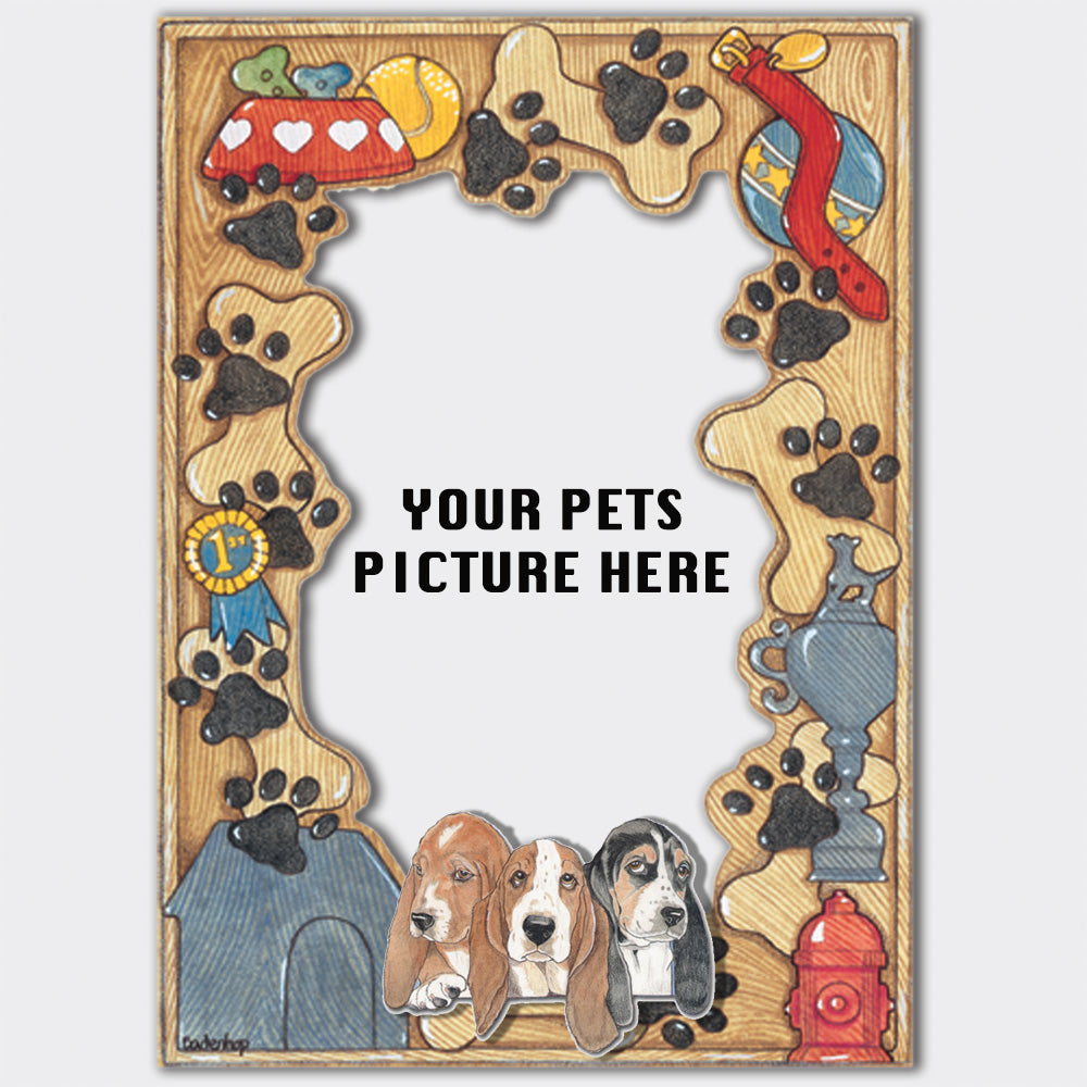 Basset Hound Wooden Picture Frame Die-Cut  2-Dimensional 5” x 7” Holds 4" x 6" Photo - Pipsqueakproductions