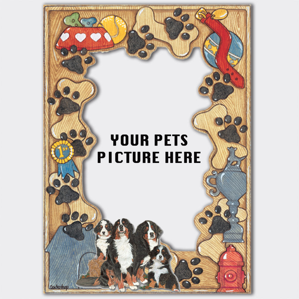 Bernese Mountain Dog Wooden Picture Frame Die-Cut 2-Dimensional 5” x 7” Holds 4" x 6" Photo - Pipsqueakproductions