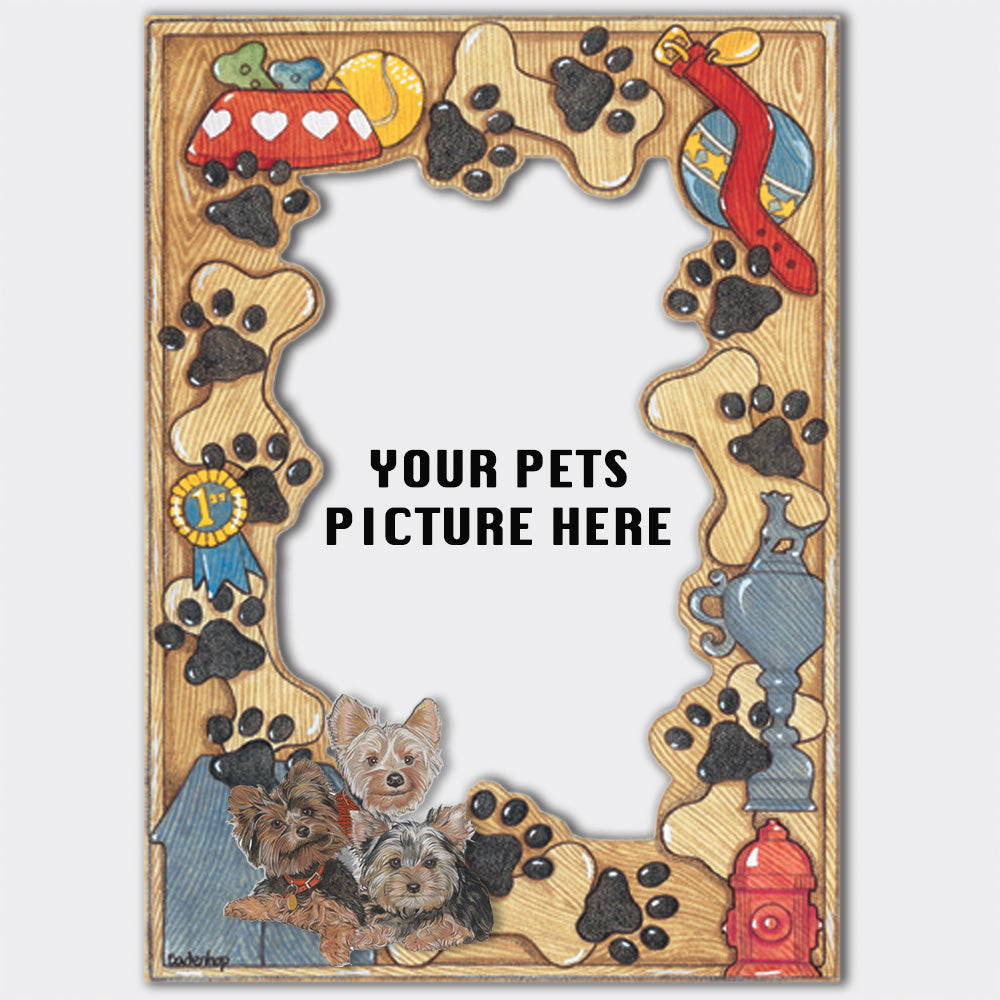 Yorkie Wooden Picture Frame Die-Cut 2-Dimensional 5” x 7” Holds 4" x 6" Photo - Pipsqueakproductions