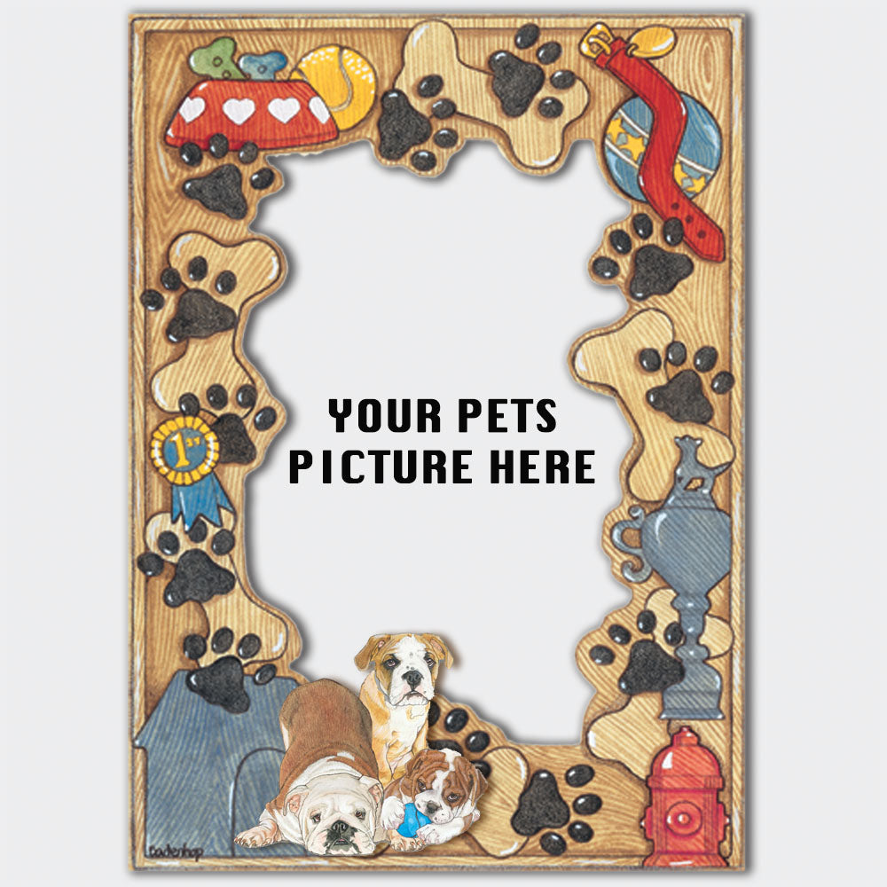 Bulldog Wooden Picture Frame Die-Cut 2-Dimensional 5” x 7” Holds 4" x 6" Photo - Pipsqueakproductions
